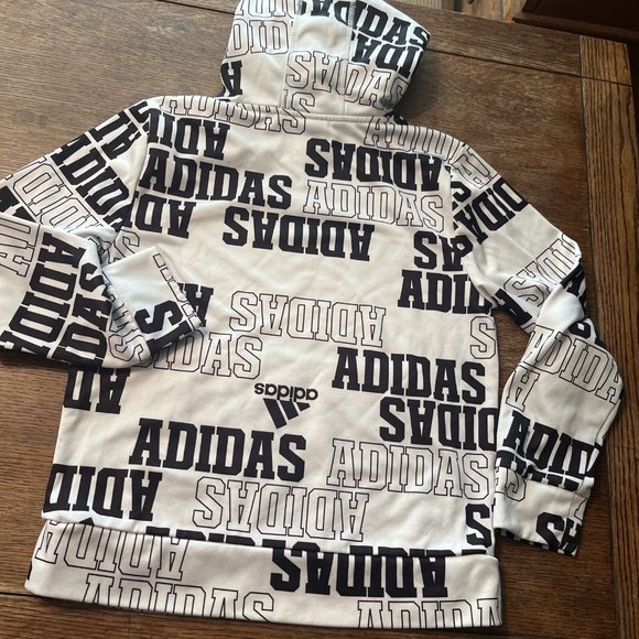 Adidas Youth Logo Pullover White and Black Hoodie Youth Sz M 10/12 - Picture 6 of 8